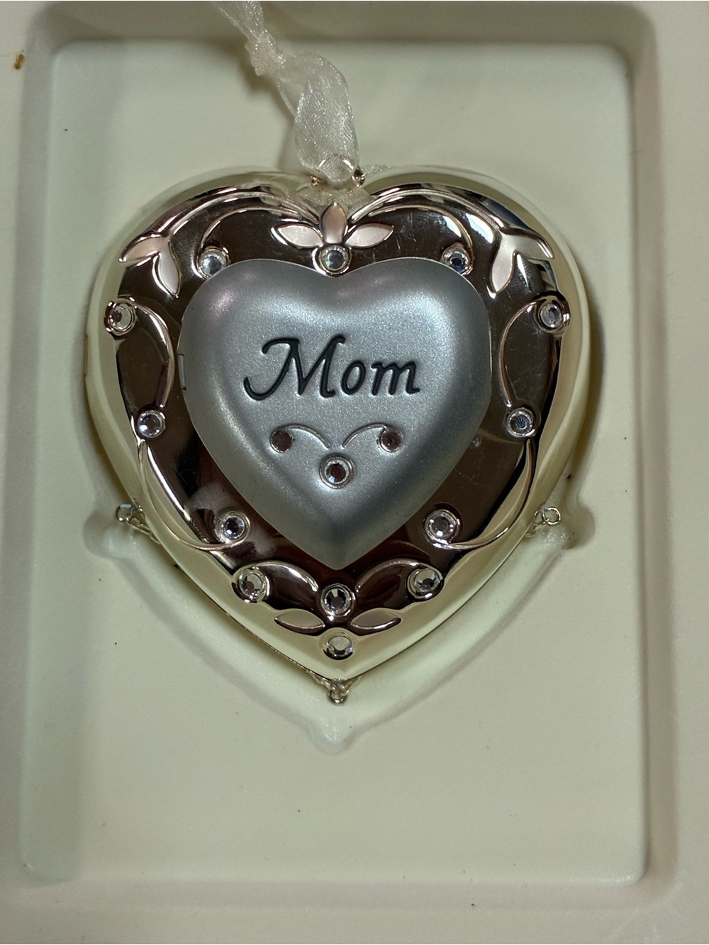 Hallmark Silver Heart 'Mom' Pendant Necklace with Crystal Accents